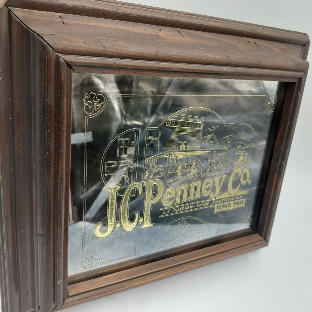 Vtg 70s J.C. Penney Co Since 1902 Golden Wood Framed Smoked Mirror Rare 14x11.5"